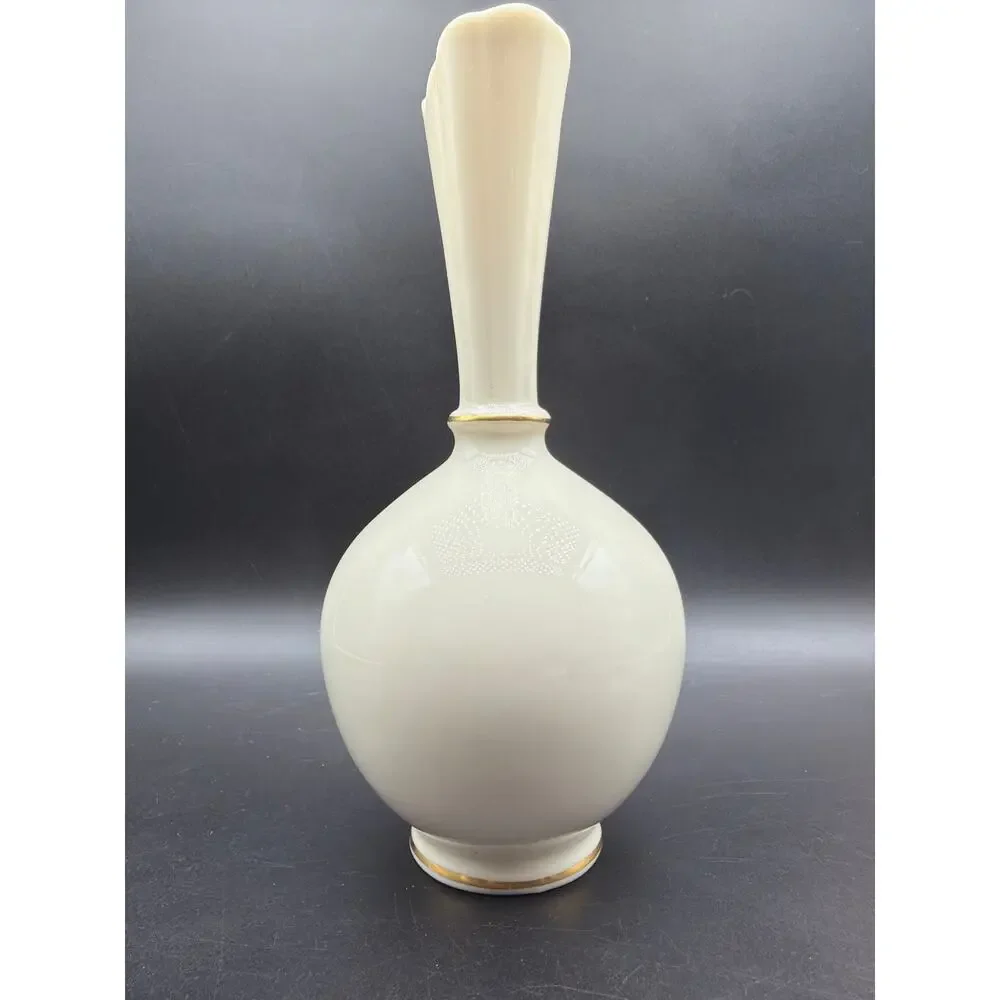 Vintage Lenox Cream Fine China Bud Vase 8” Gold Trim Made in USA Fluted Neck